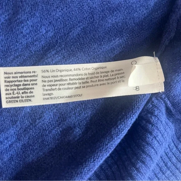Eileen Fisher Blue Open Front Organic Linen Cotton Knit Cardigan Sweater Sz LP - Picture 8 of 8
